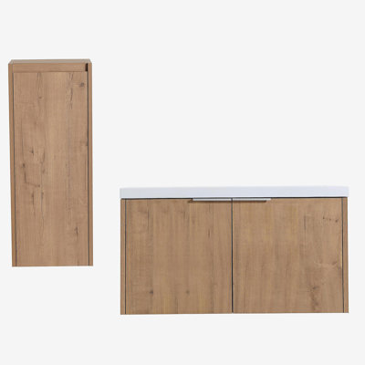 Table de salle de bain murale 35 po avec lavabo et armoire d'appoint