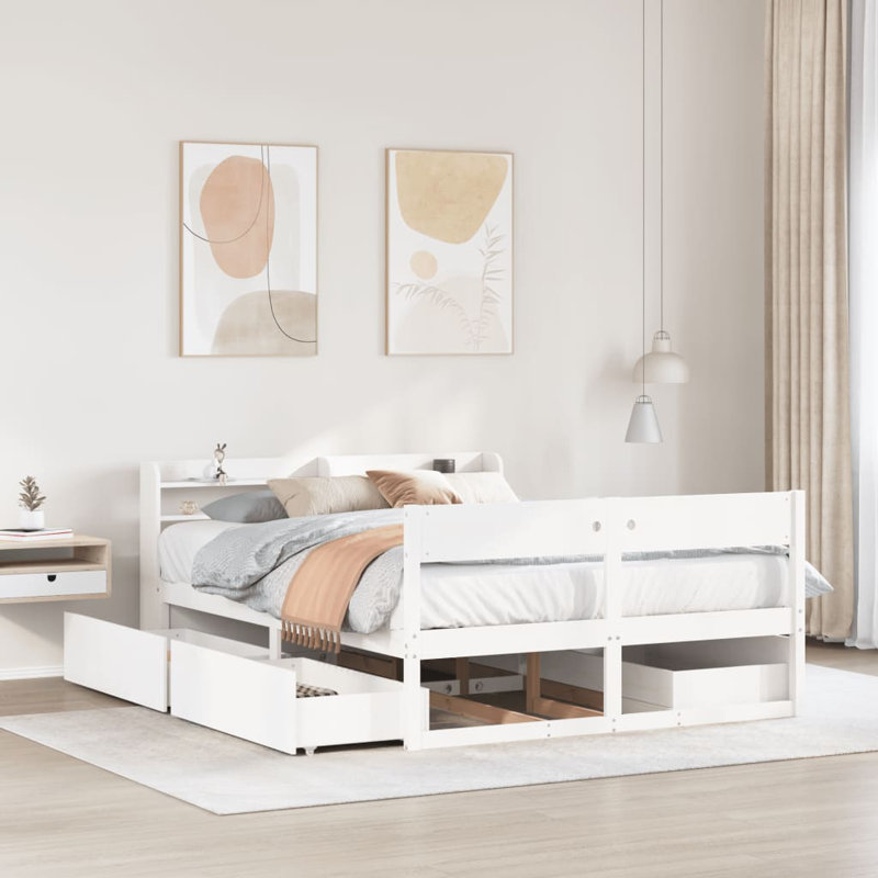 Deerfin Solid Wood Storage Bed, Small Double (4'), White