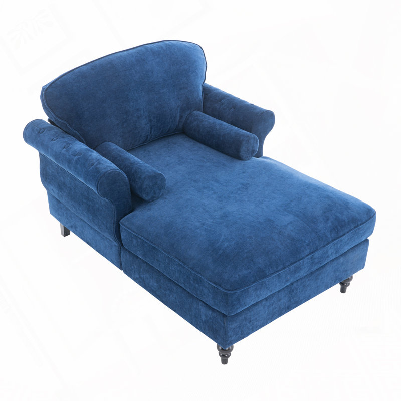 Chenille Oversized Chaise Lounge Sleeper Armchair, Blue