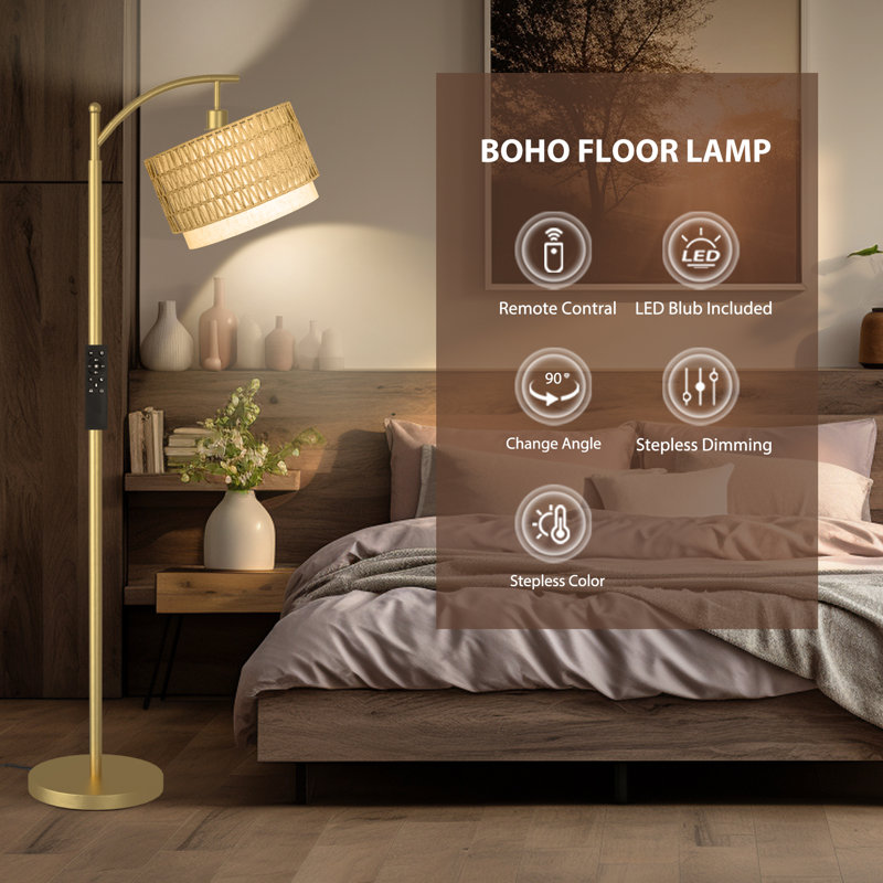Lampe sur pied en rotin Kashaan, Or