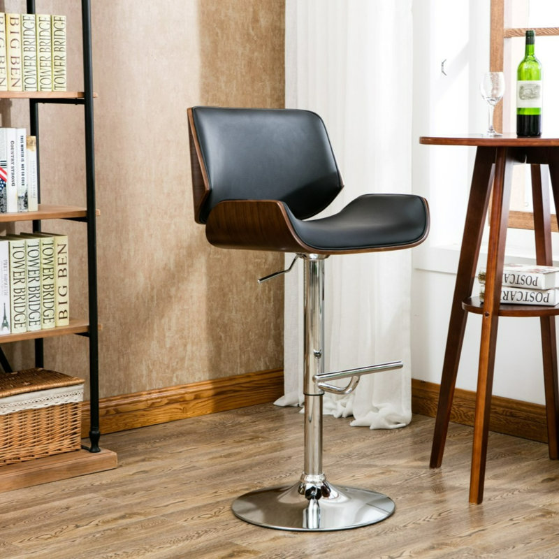 Litton Swivel Adjustable Height Faux Leather Bar Stool, Black