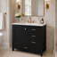 Meuble-lavabo de 91 cm (36 po), meuble de salle de bain moderne avec lavabo, meuble de rangement avec 1 porte et 3 tiroirs à fermeture douce, cadre en bois massif (noir)-1230461154