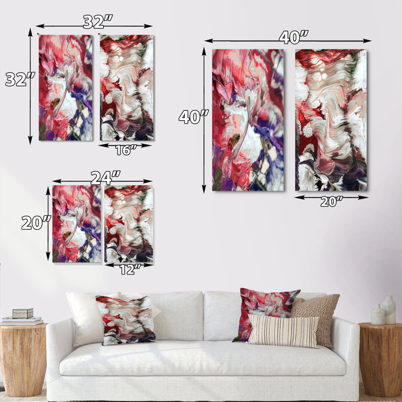 «Beautiful Mixed Abstract Fluid», ensemble de 2 peintures sur toiles, Toile tendue, H 20 po x l 24 po x P 1 po