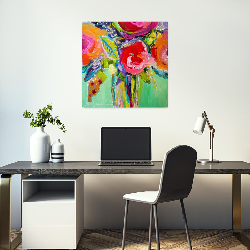 Ode à l'été 1, art floral contemporain, H 18 po x l 18 po