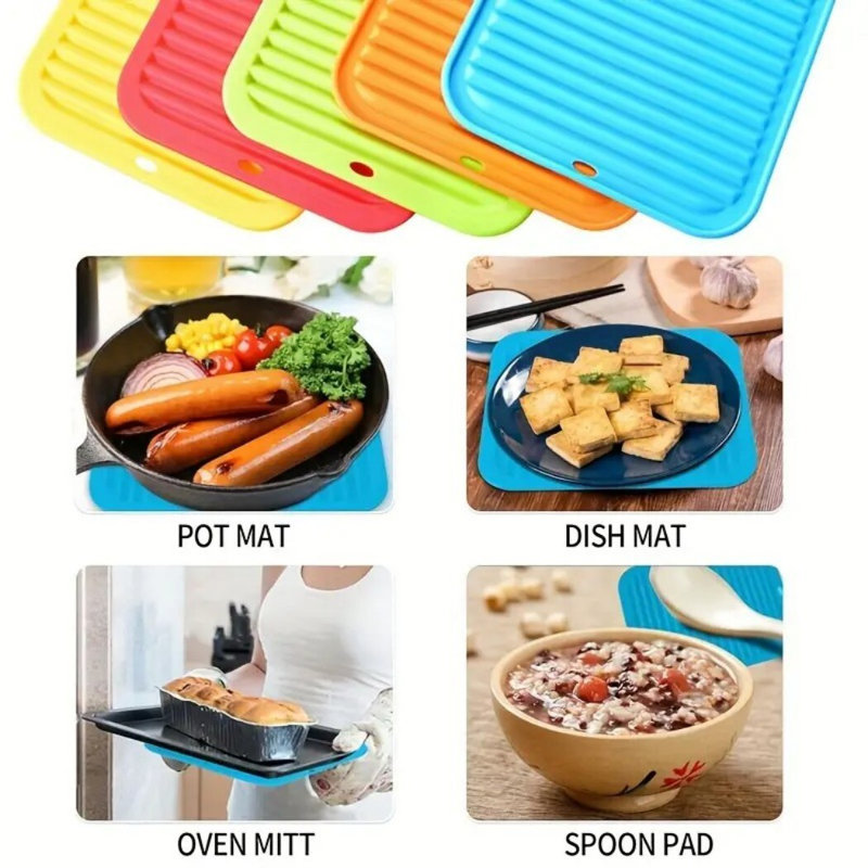 Square Round Corner High Temperature Resistant Silicone Heat Insulation Coaster,  Pot Mat Non-slip Table Mat, Grey