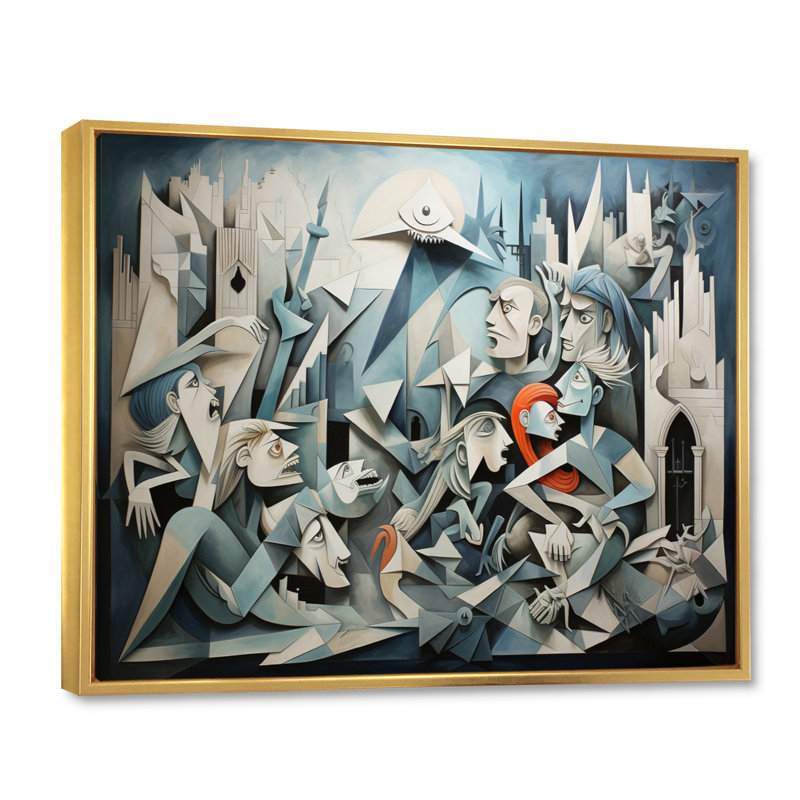 Chef-d'œuvre Guernica par Pablo IV sur toile, Cadre flottant doré, H 34 po x l 44 po x P 1,5 po