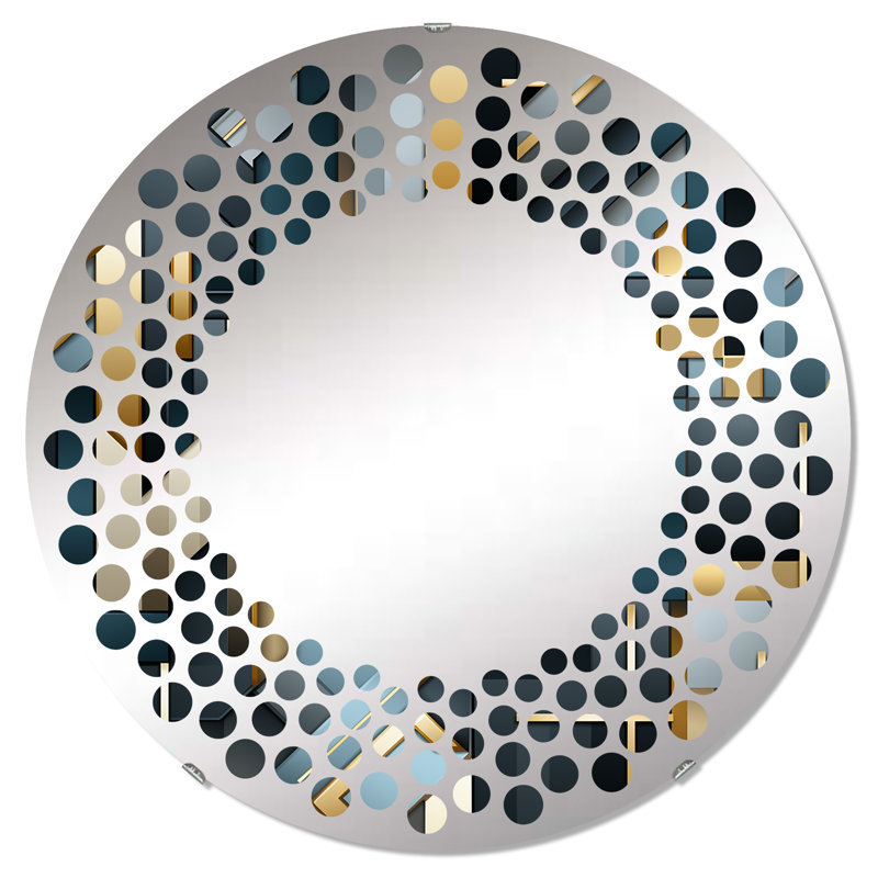 Motif géométrique doré et gris à motif géométrique II - cercle mural à pois, 23,6 po x 23,6 po