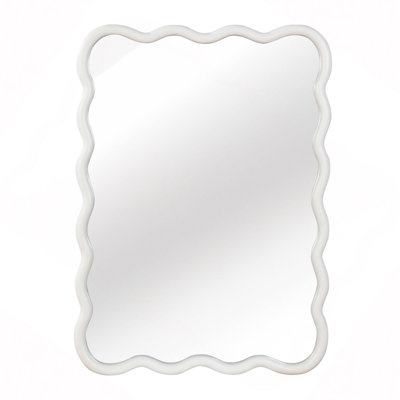 30"x40" Wavy Rectangle Solid Wood Frame Decorative Mirror,For Bedroom, Bathroom, Living Room, Entryway