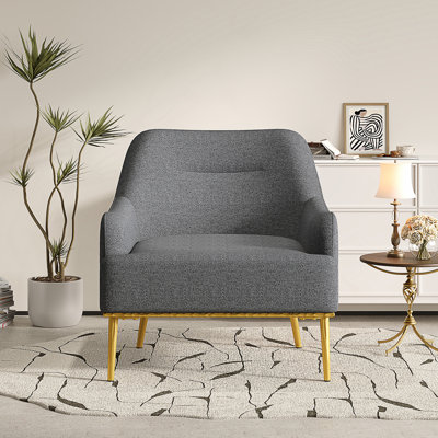 Chaise d'appoint moderne avec fauteuil rembourré avec dossier incurvé et pieds en métal doré pour le salon, la chambre à coucher ou le coin lecture