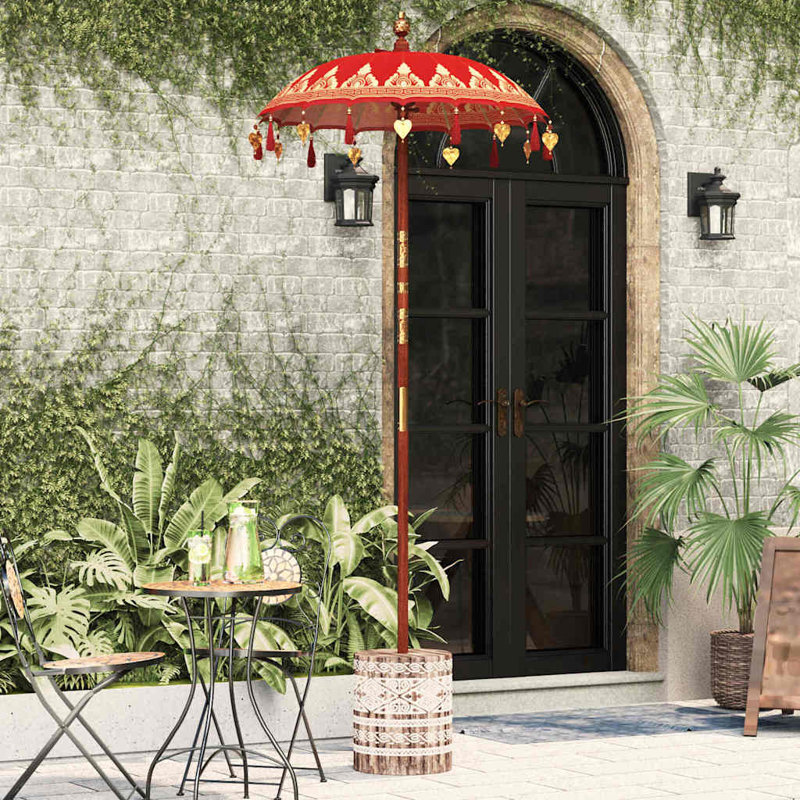 Balinese Parasol Cotton, Solid Wood, 250cm H x 95cm W x 95cm D, Red/Brown
