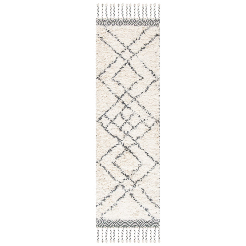 Tapis beige en laine tissé à plat à la main Powell Southwestern, Tapis de couloir 2 pi 3 po x 8 pi