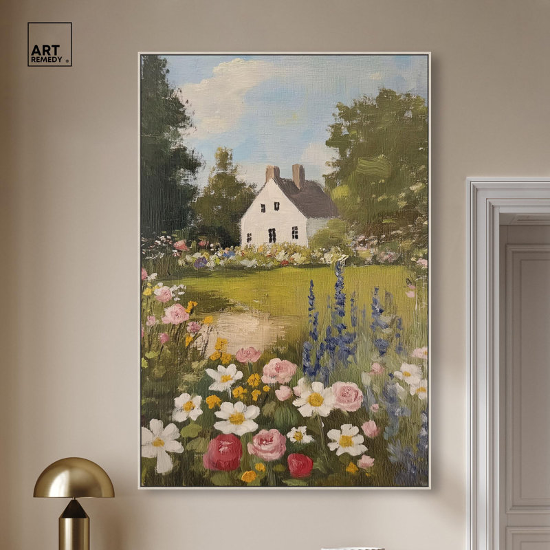 Décoration murale nature sur toile Floral Farmhouse I par Art Remedy, H 31 po x l 21 po, Cadre flottant, Argent argent
