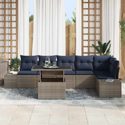 Ensemble de canapé de jardin Vidaxl 7 pièces gris et bleu marine 100 x 55 x 73 cm
