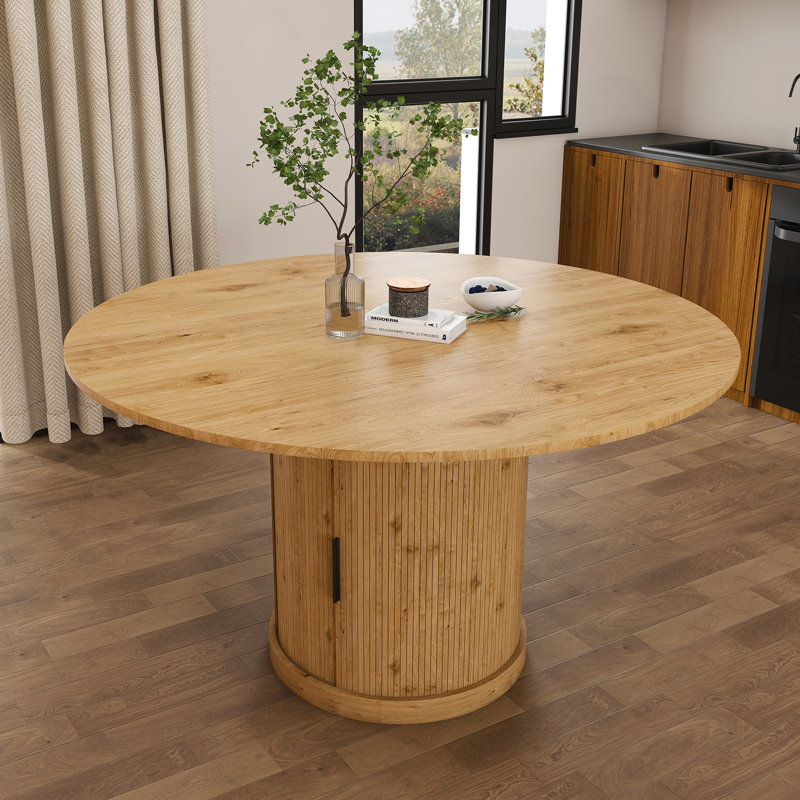 Table de salle à manger extensible ovale avec rangement à 2 niveaux, Chêne