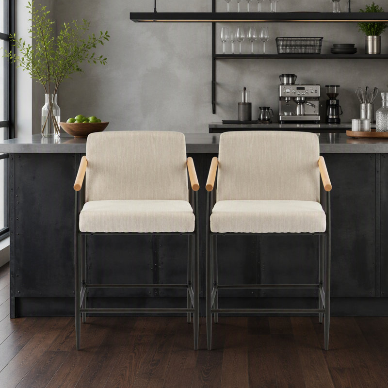 Tabouret de comptoir avec cadre en fer - ensemble de 2 - espresso + beige, Beige