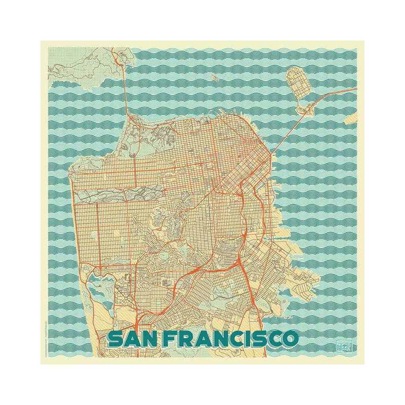 San Francisco Retro Urban Blueprint Map by Hubert Roguski - Wrapped Canvas Print, 93.98 cm H x 93.98 cm W x 3.175 cm D