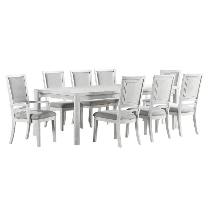 Dover Extendable Four Leg Dining Set, 9 Pieces: Table, 8 Chairs