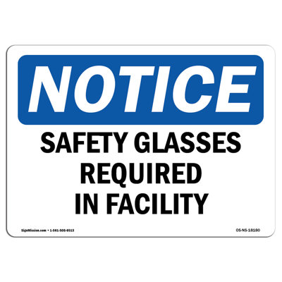 Safety Glasses Required in Facility Sign