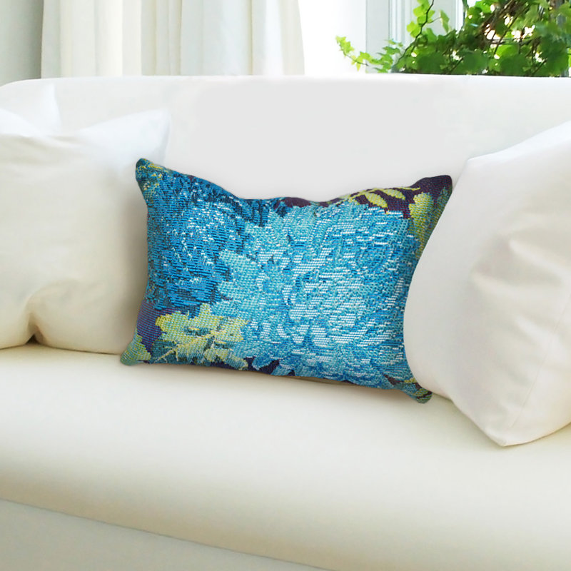 Blue and Green Floral Rectangular Indoor/Outdoor Pillow