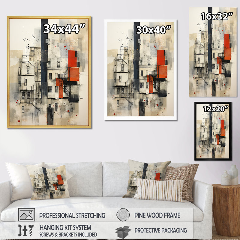 Paysage abstrait Harlem Renaissance II - Art mural abstrait, salon, Cadre doré simple, H 40 po x l 30 po x P 1,5 po