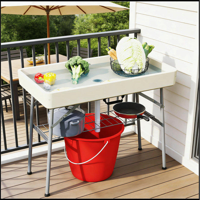 Table de glacière extérieure pliante avec drain intégré et tablette de rangement supplémentaire pour les pique-niques et les hayons