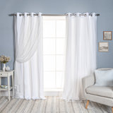 Fortuna Brockham Solid Tulle Overlay Room Darkening Grommet Curtain Panels