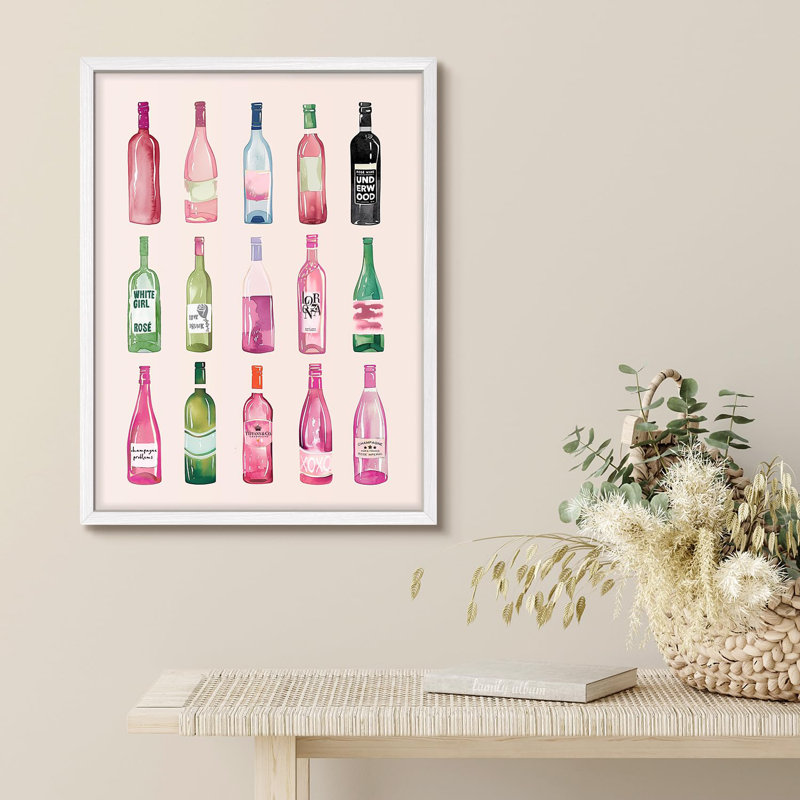 Bouteilles de vin colorées, boisson vibrante moderne, petit décor coloré, H 16 po x l 12 po, Blanc