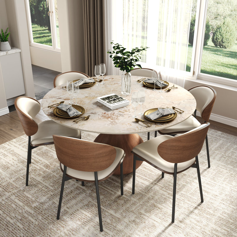 Otelia 5Pcs Dining Set + White Big Chairs For 4/6/8/10, 29.52" H x 59" W x 59" D, Black, Romantic Garden