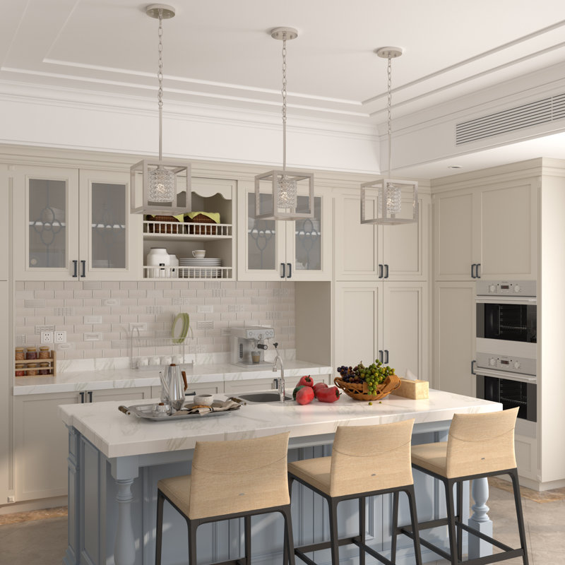 1 - Light Kitchen Steel Dimmable Lantern Square/Rectangle Pendant, Nickel Dust