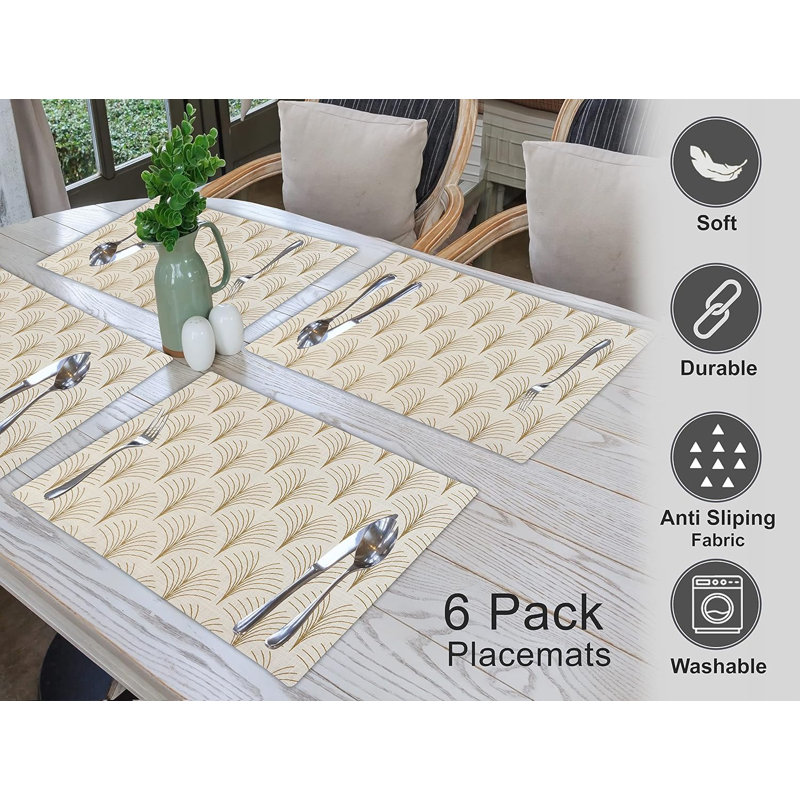Luminous Beige and Gold Cotton Thanksgiving Placemats Set of 6
