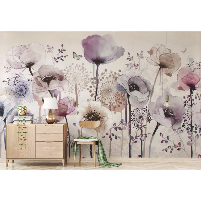 Murale à peindre L 6,25 pi x l 112 po Watercolor Paint Poppy, L 6,25 pi x l 9,33 pi
