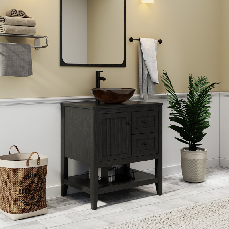 Ensemble de meuble-lavabo simple 30 po avec lavabo vasque, robinet et drain Sharee, assemblage requis, Noir