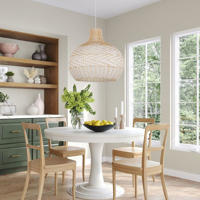 Boho Rattan Pendant Light, Handwoven Natural & White Wicker Hanging Lamp for Kitchen Island