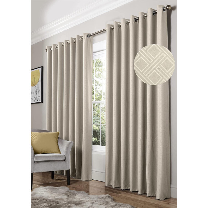 Yeldell Diamond Eyelet Room Darkening Curtains, Cream, 117 W x 183 D cm