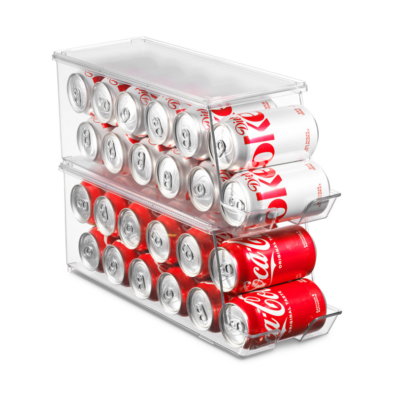 Set Of 2 Soda Can Dispensers Stackable Refrigerator Organizer Bins Holds 12 Cans 