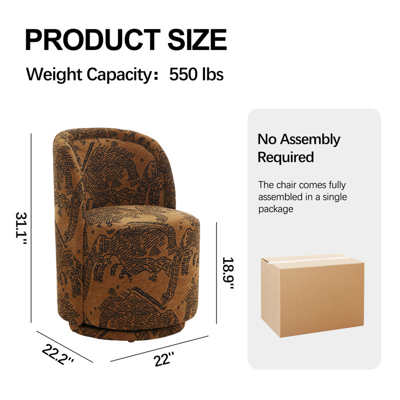 Modern Upholstered Chenille Swivel Barrel Dining Chair, 1, Tiger Brown