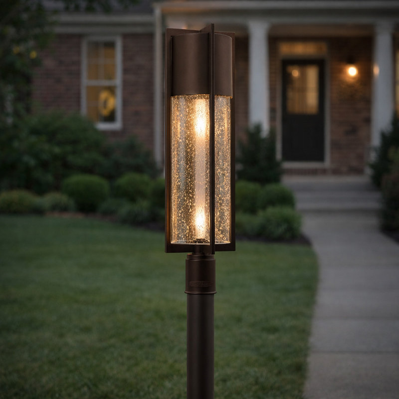 Large Modern Outdoor Post/Pier Mount Lantern with Clear Seedy Glass – Dark Sky Compliant, LED Included (Post Sold Separately)