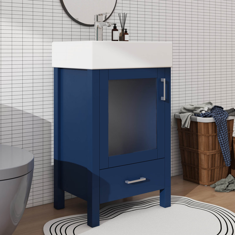 20-Inch Bathroom Vanity With Ceramic Sink And Ample Storage, Blue