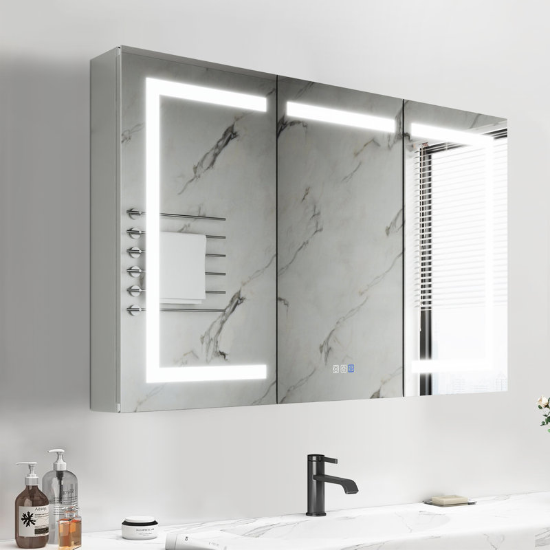  Armoire à pharmacie encastrée ou à fixation en surface avec miroir, lumières DEL, désembueur, prise électrique et ports USB de l 48 po x H 30 po