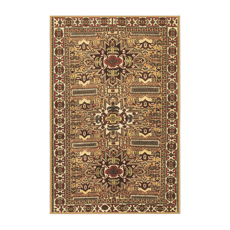 Tapis marocain fabriqué à la machine en vert / jaune, Rectangle 7 pi x 10 pi