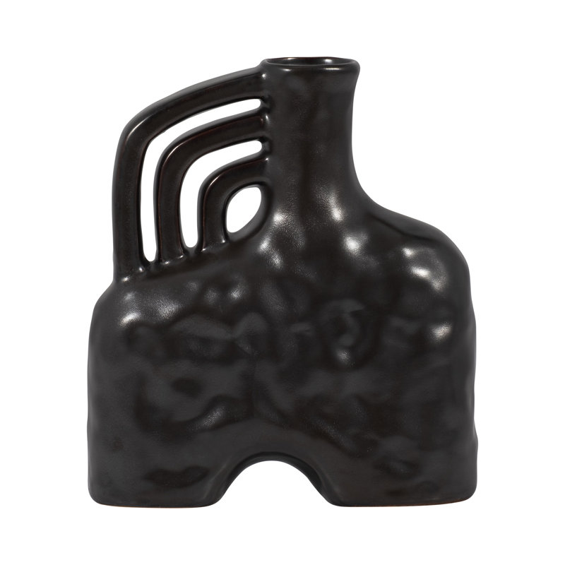 Franics Decorative Ceramic Stoneware Vase with Sculptural Organic Shape and Artistic Tubular Neck - Casual Home Accent Piece