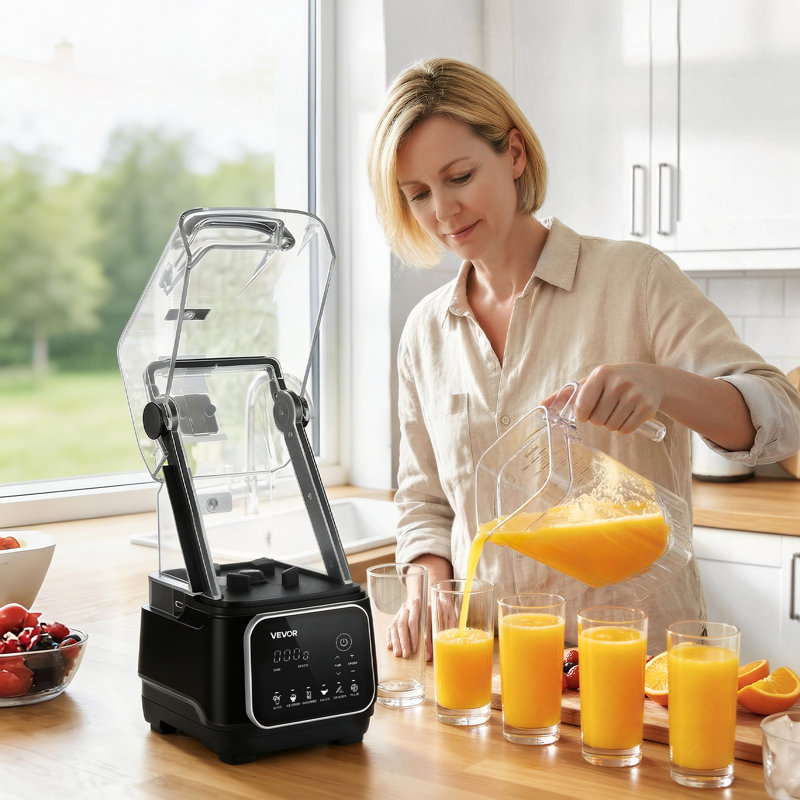 Mélangeur professionnel de 2 litres (68 oz) avec couvercle protecteur, 2200 W, 26000 tr/min, 6 programmes prédéfinis pour smoothies, autonettoyant, vitesse réglable, fonction glace pilée et purée, noir.
