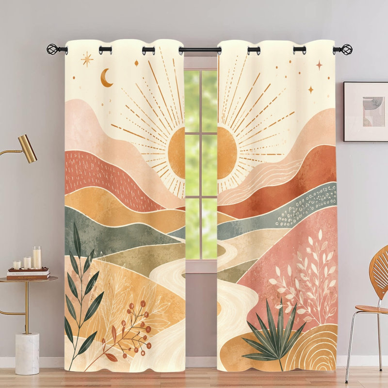 2 pièces rideaux occultants avec œillets Boho Desert Landscape, L 53 po x H 53 po x 2 PCS