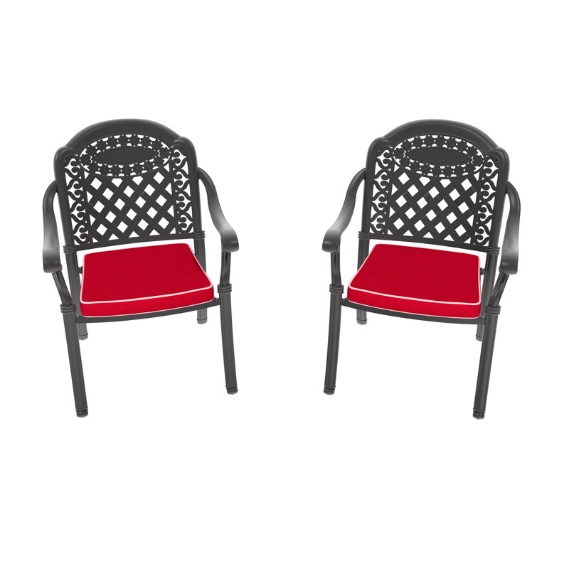 Chaise de patio en fonte d'aluminium 2 pièces avec structure et coussins noirs, 2