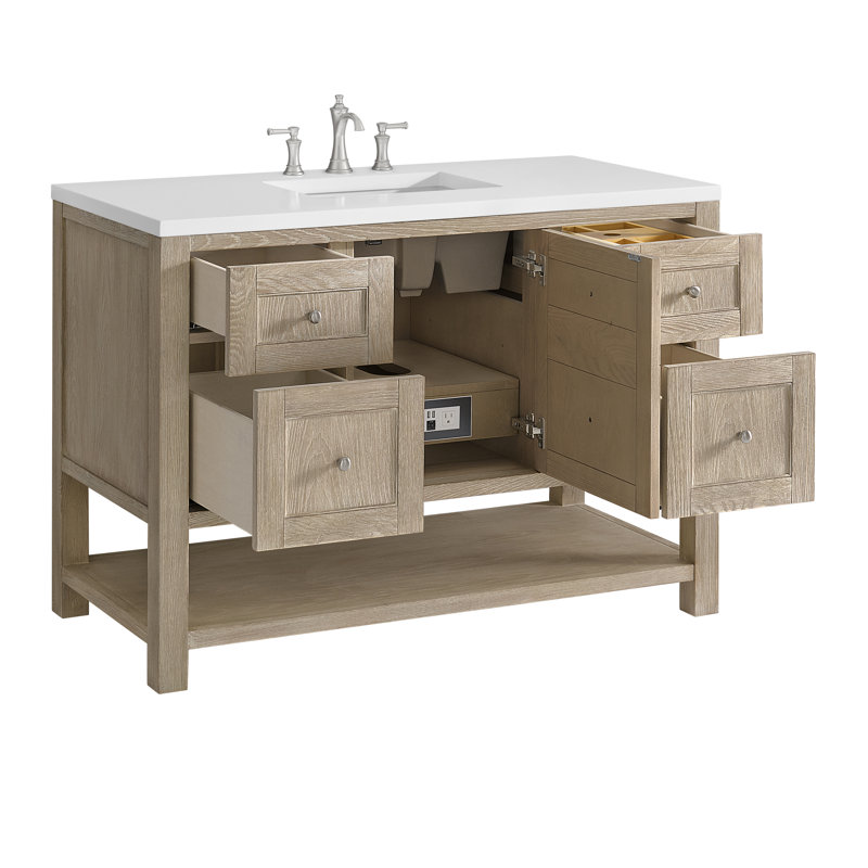 Breckenridge 48'' W Single Vanity, Whitewashed Oak, 8" Widespread, White Zeus