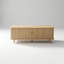 Table basse contemporaine avec portes tambour et tablettes ouvertes