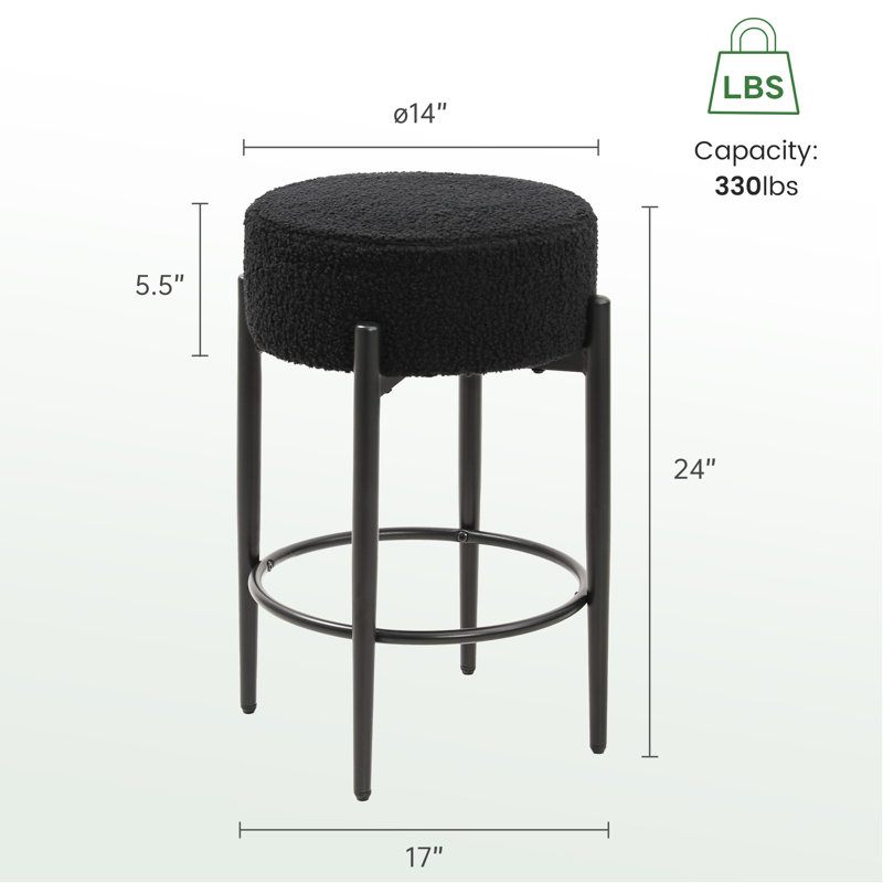Counter Height Bar Stools Set of 2, 24" Modern Backless Bar Stools, Black, Black