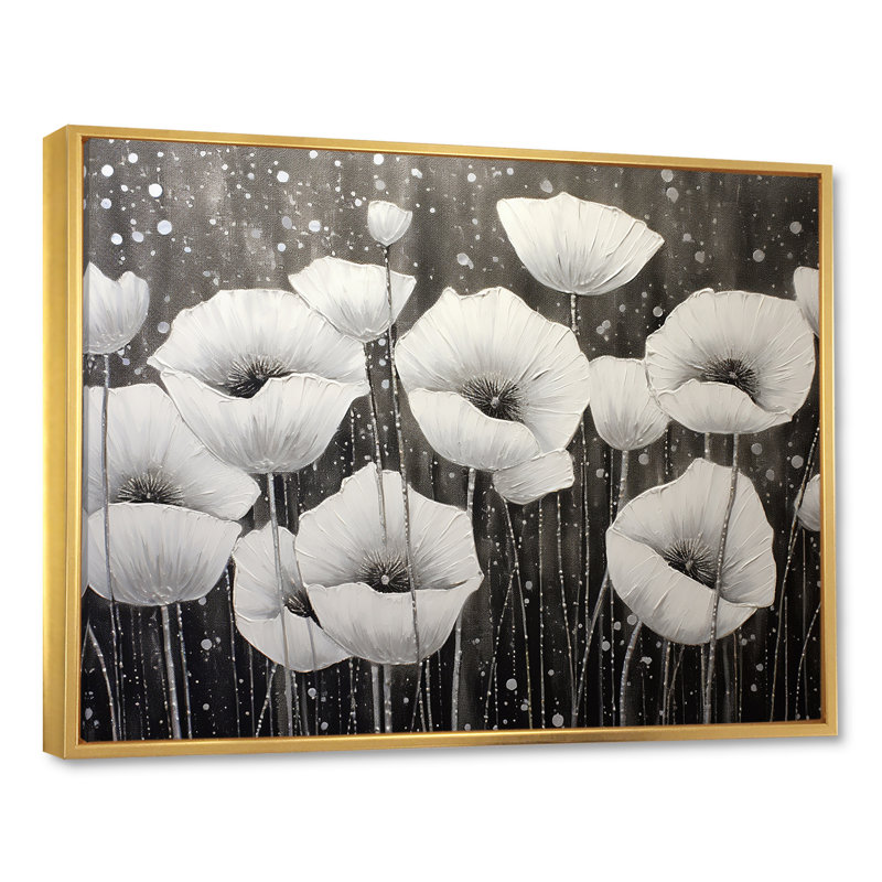 Coquelicots gris argent sérénité, Cadre flottant doré, H 12 po x l 20 po x P 1 po