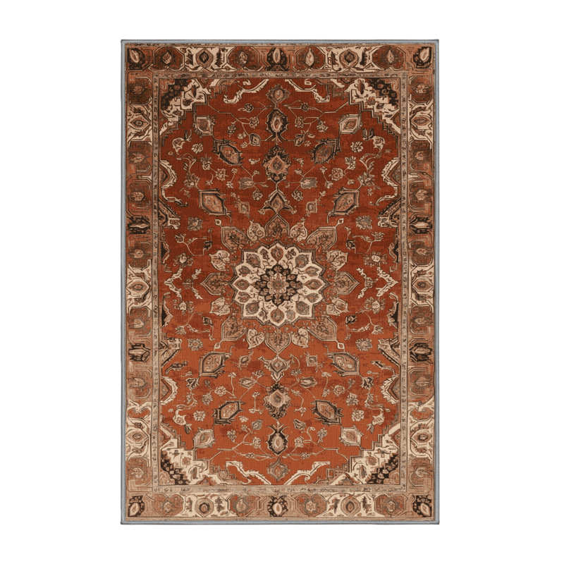 Machine Washable Persian Brown Area Rug, Rectangle 4' x 6'