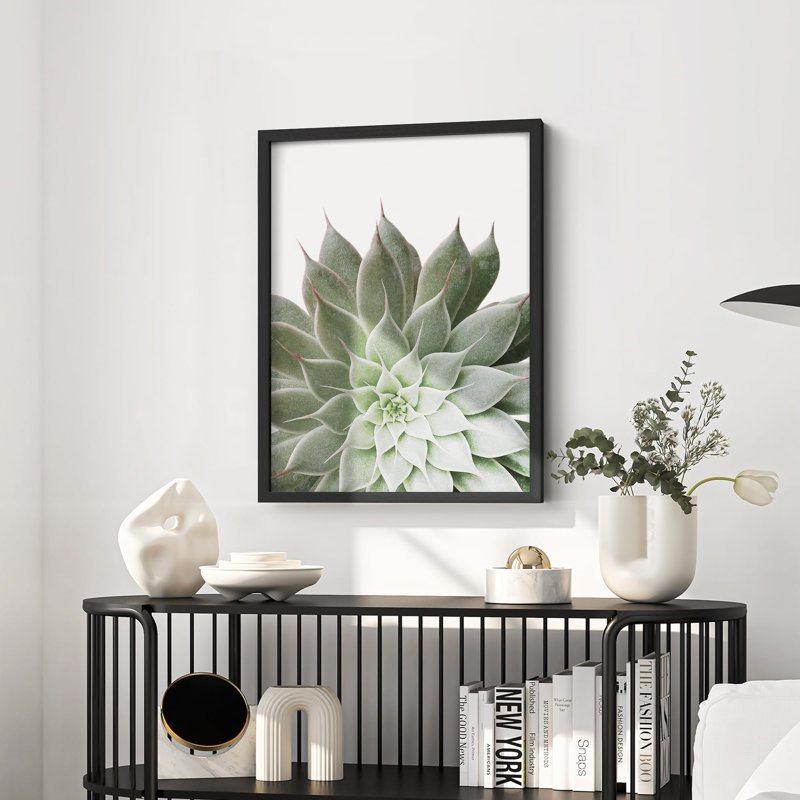 «Lush Green Succulent Botanical Nature Illustration Small Decor Art Work», Noir, H 14 po x l 11 po